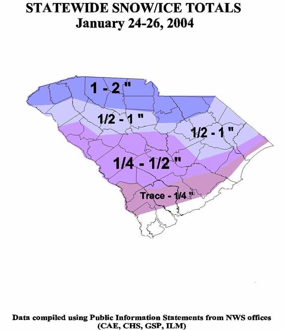 State wide snow and ice totals