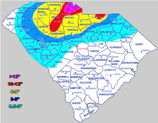 Snowfall may by NWS Columbia, SC