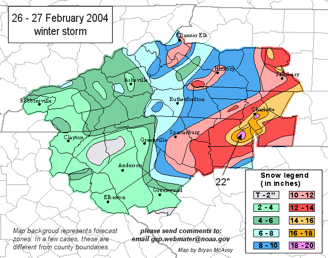 Snowfall map by NWS Greer SC