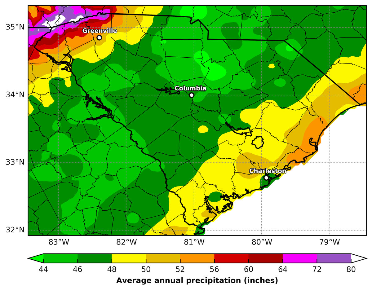 Map of sc average precipitation.